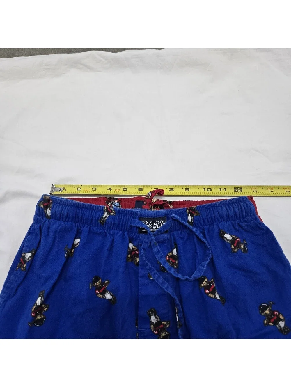 x2 EUC Men's SMALL Polo Ralph Lauren Teddy Bear Knit Pants Red/Blue AOP Pockets